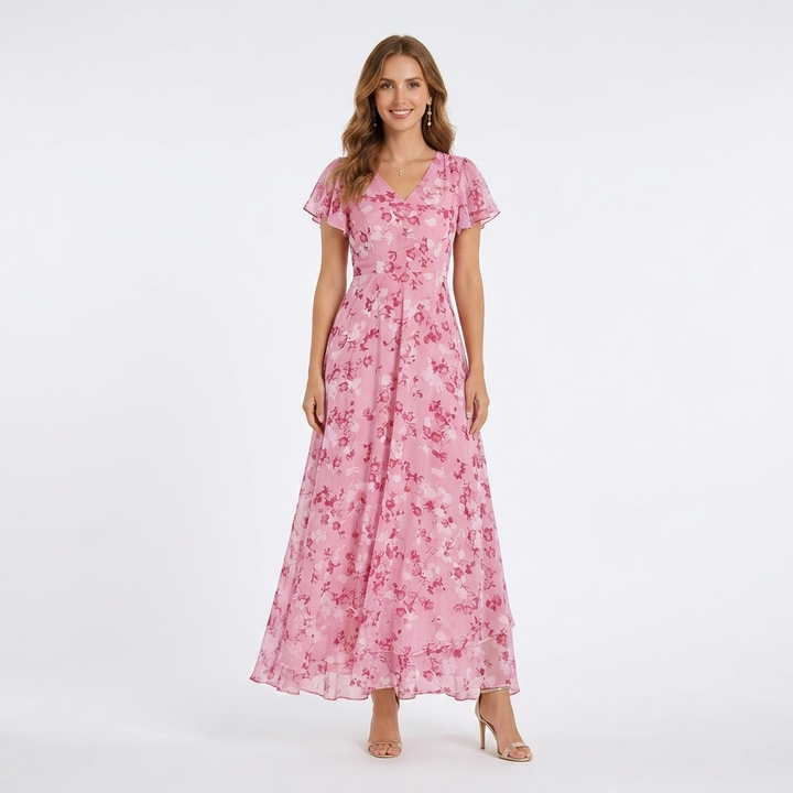 Kaminski | Elegancka Sukienka Maxi w Kwiaty z Dekoltem V Lilia