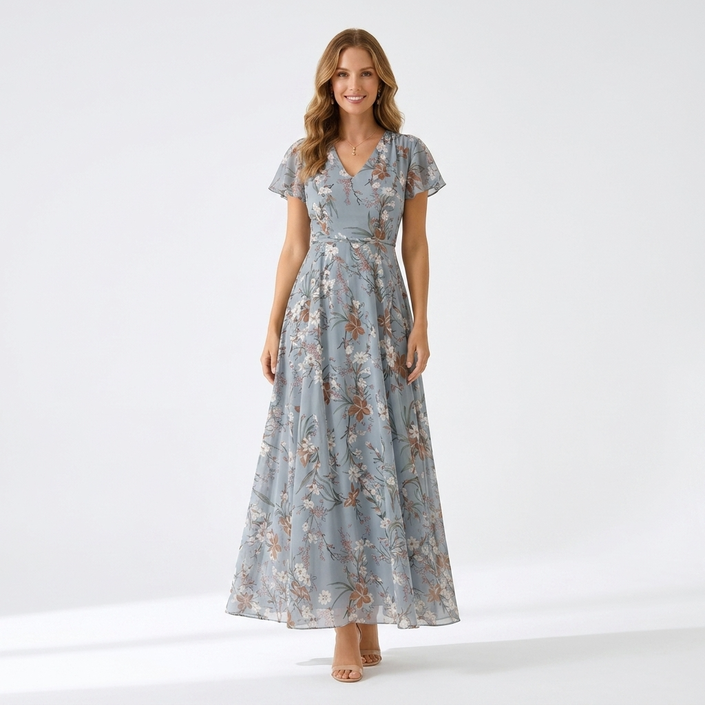 Kaminski | Elegancka Sukienka Maxi w Kwiaty z Dekoltem V Lilia