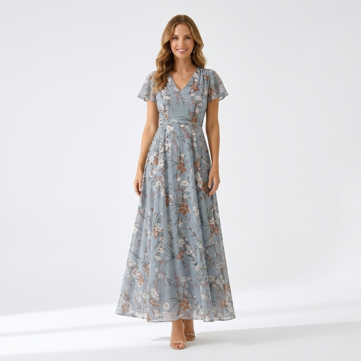 Kaminski | Elegancka Sukienka Maxi w Kwiaty z Dekoltem V Lilia