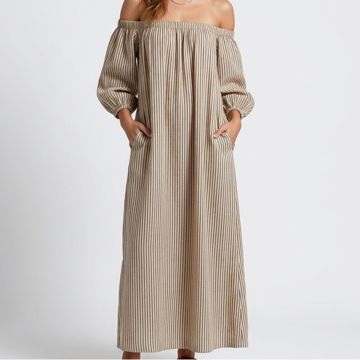 Kaminski | Oversize Sukienka Maxi z Odkrytymi Ramionami i Luźnymi Rękawami