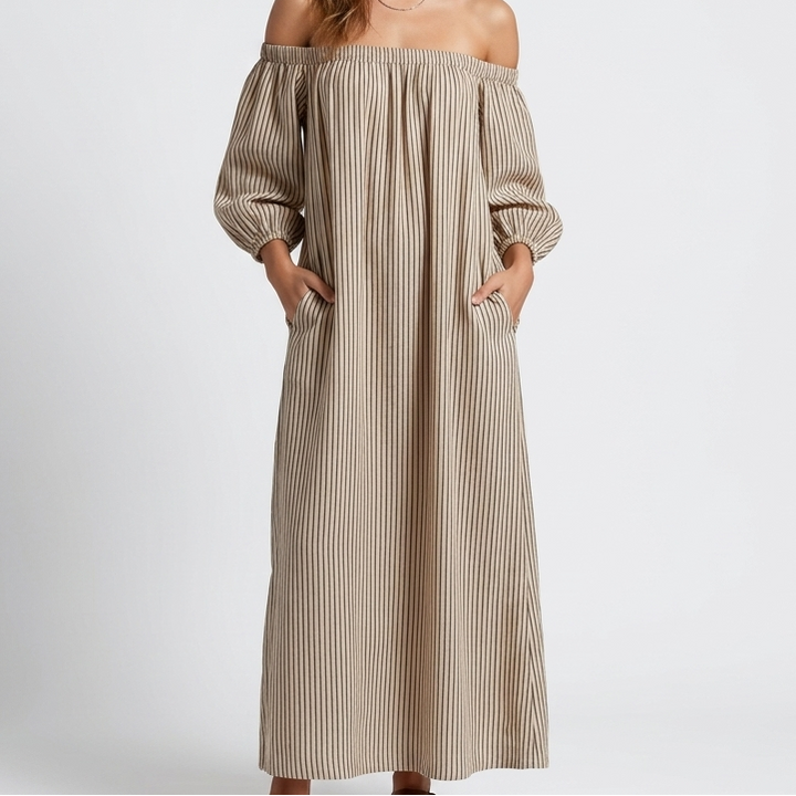Kaminski | Oversize Sukienka Maxi z Odkrytymi Ramionami i Luźnymi Rękawami