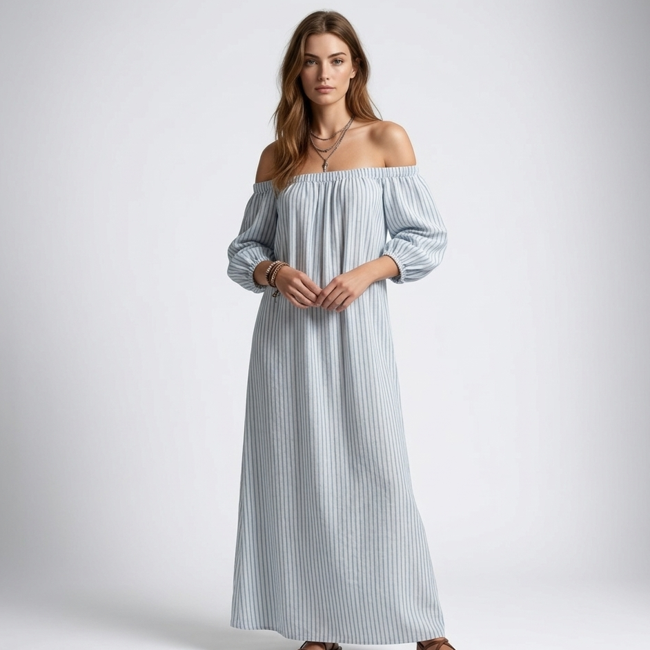 Kaminski | Oversize Sukienka Maxi z Odkrytymi Ramionami i Luźnymi Rękawami