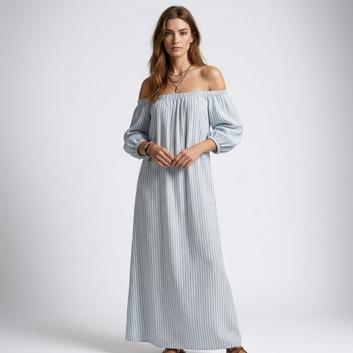 Kaminski | Oversize Sukienka Maxi z Odkrytymi Ramionami i Luźnymi Rękawami