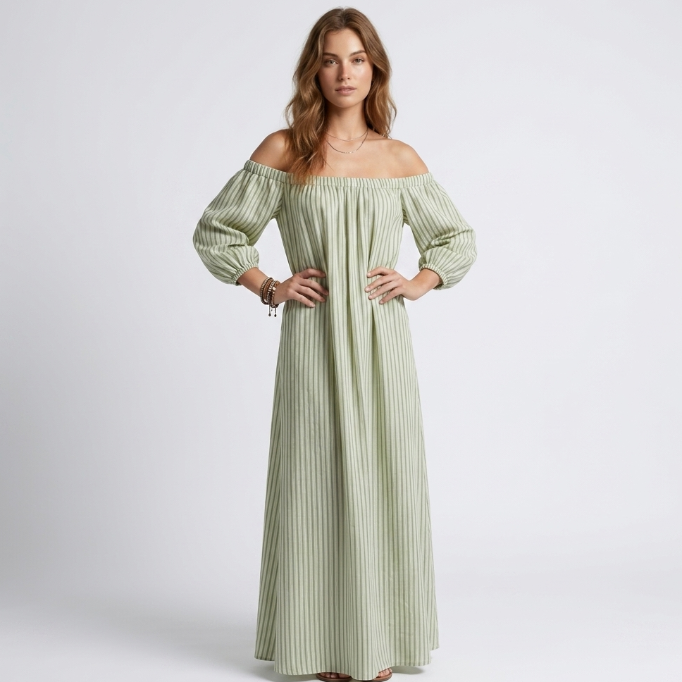 Kaminski | Oversize Sukienka Maxi z Odkrytymi Ramionami i Luźnymi Rękawami