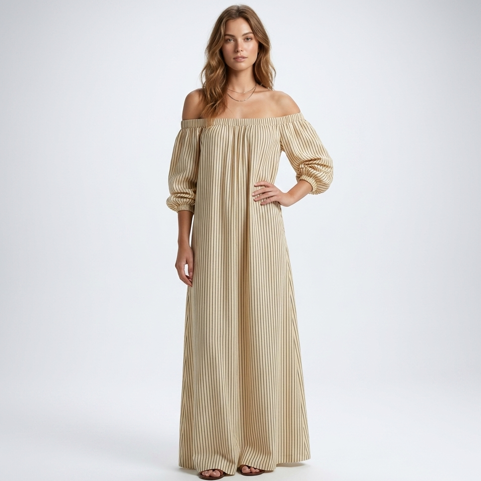 Kaminski | Oversize Sukienka Maxi z Odkrytymi Ramionami i Luźnymi Rękawami