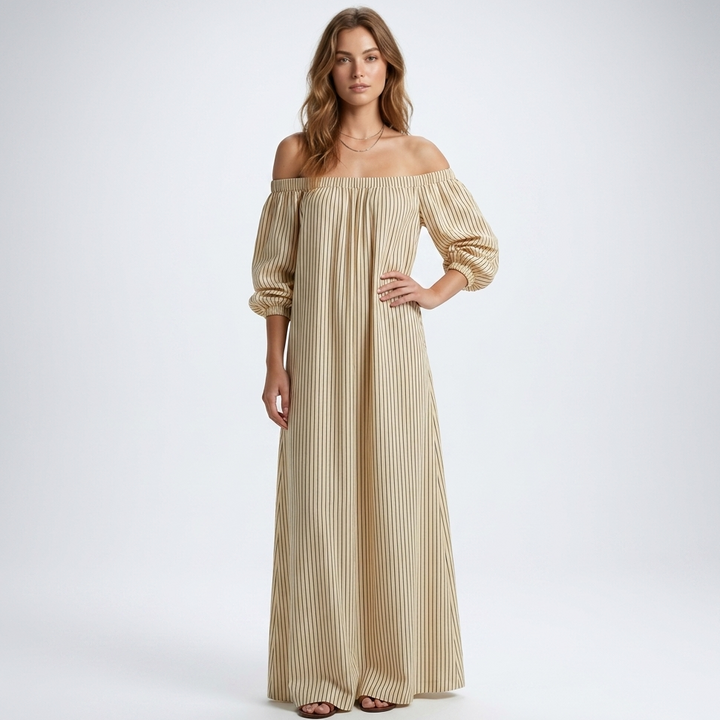 Kaminski | Oversize Sukienka Maxi z Odkrytymi Ramionami i Luźnymi Rękawami