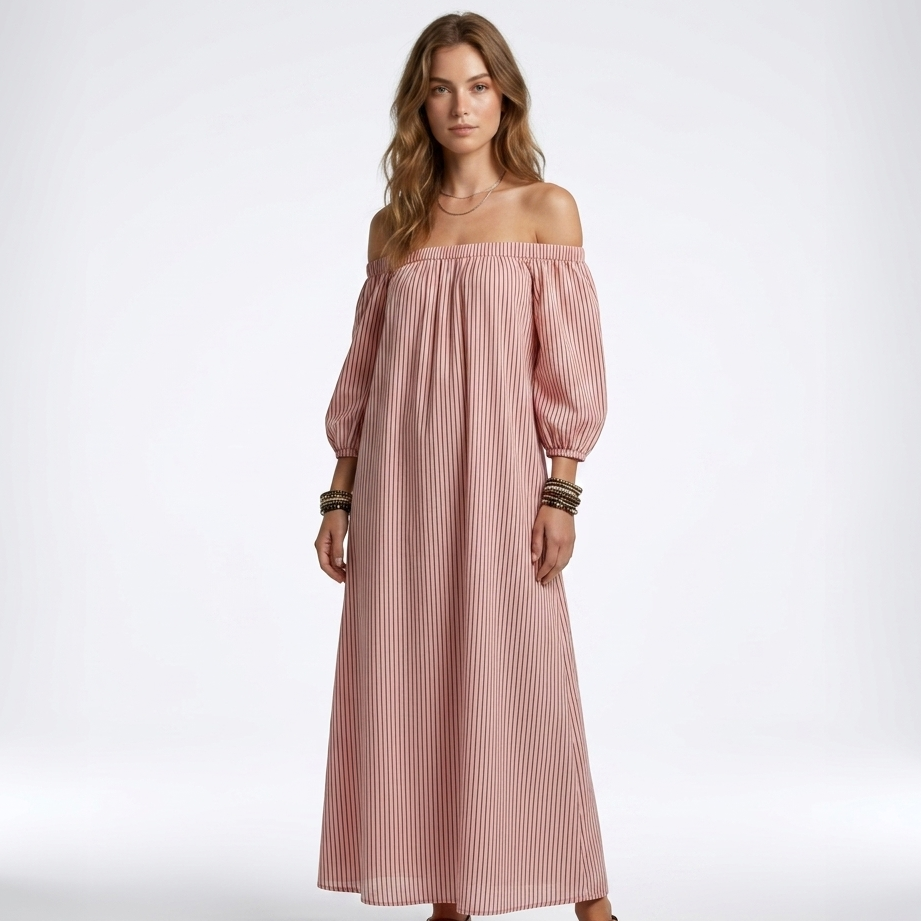 Kaminski | Oversize Sukienka Maxi z Odkrytymi Ramionami i Luźnymi Rękawami