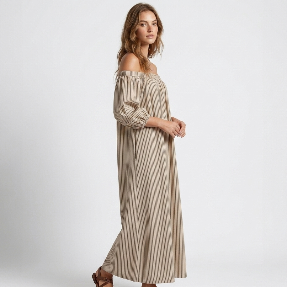 Kaminski | Oversize Sukienka Maxi z Odkrytymi Ramionami i Luźnymi Rękawami