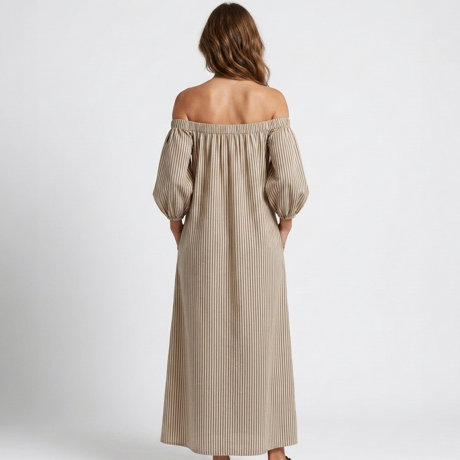 Kaminski | Oversize Sukienka Maxi z Odkrytymi Ramionami i Luźnymi Rękawami