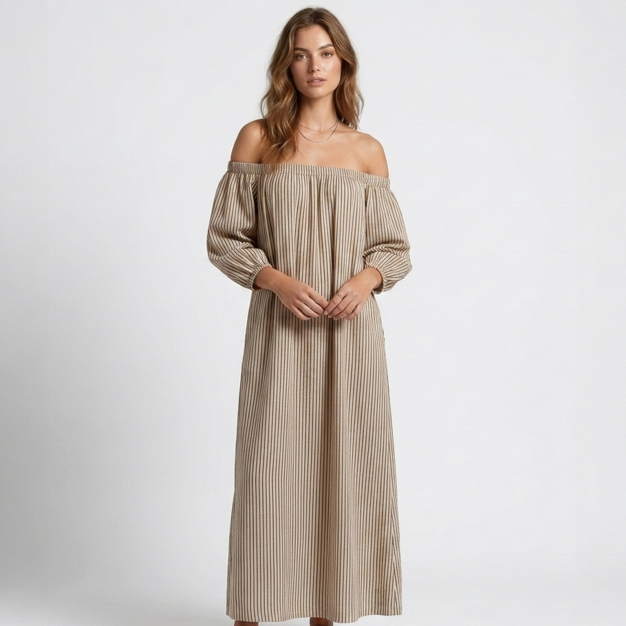 Kaminski | Oversize Sukienka Maxi z Odkrytymi Ramionami i Luźnymi Rękawami