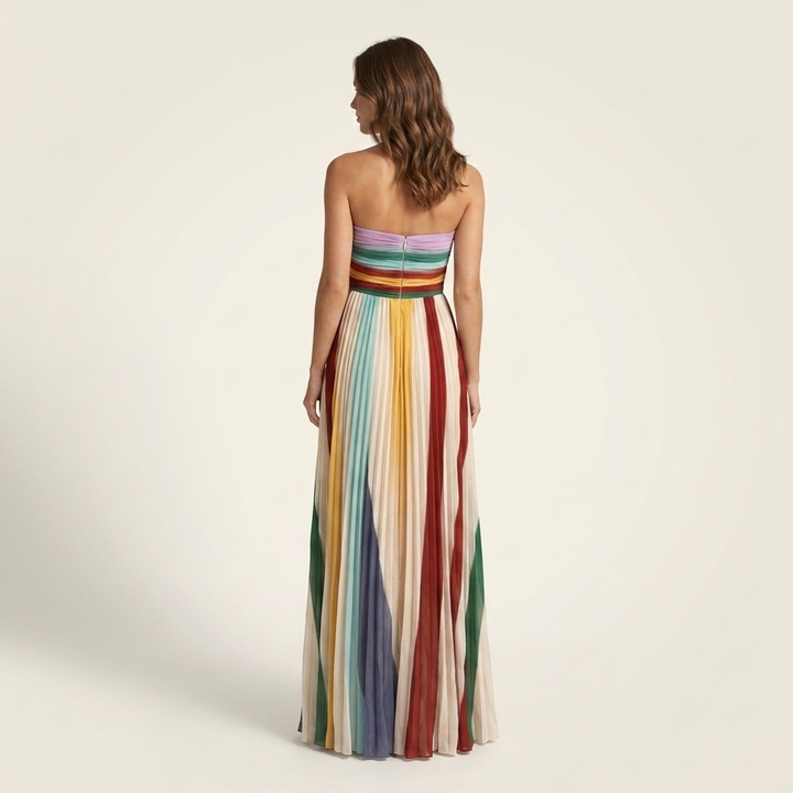 Kaminski | Plisowana Sukienka Maxi Strapless w Wielokolorowe Pasy
