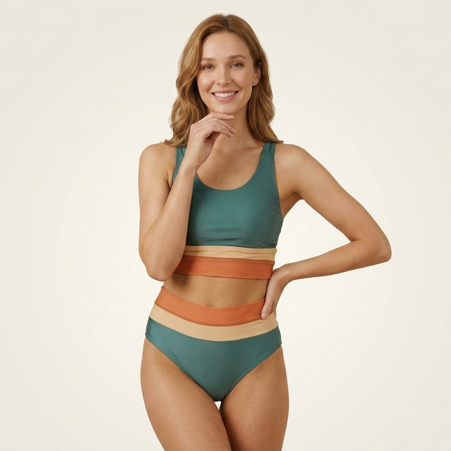 Kaminski | Damskie Bikini Color Block z Topem Sportowym