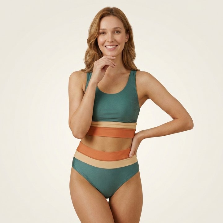 Kaminski | Damskie Bikini Color Block z Topem Sportowym