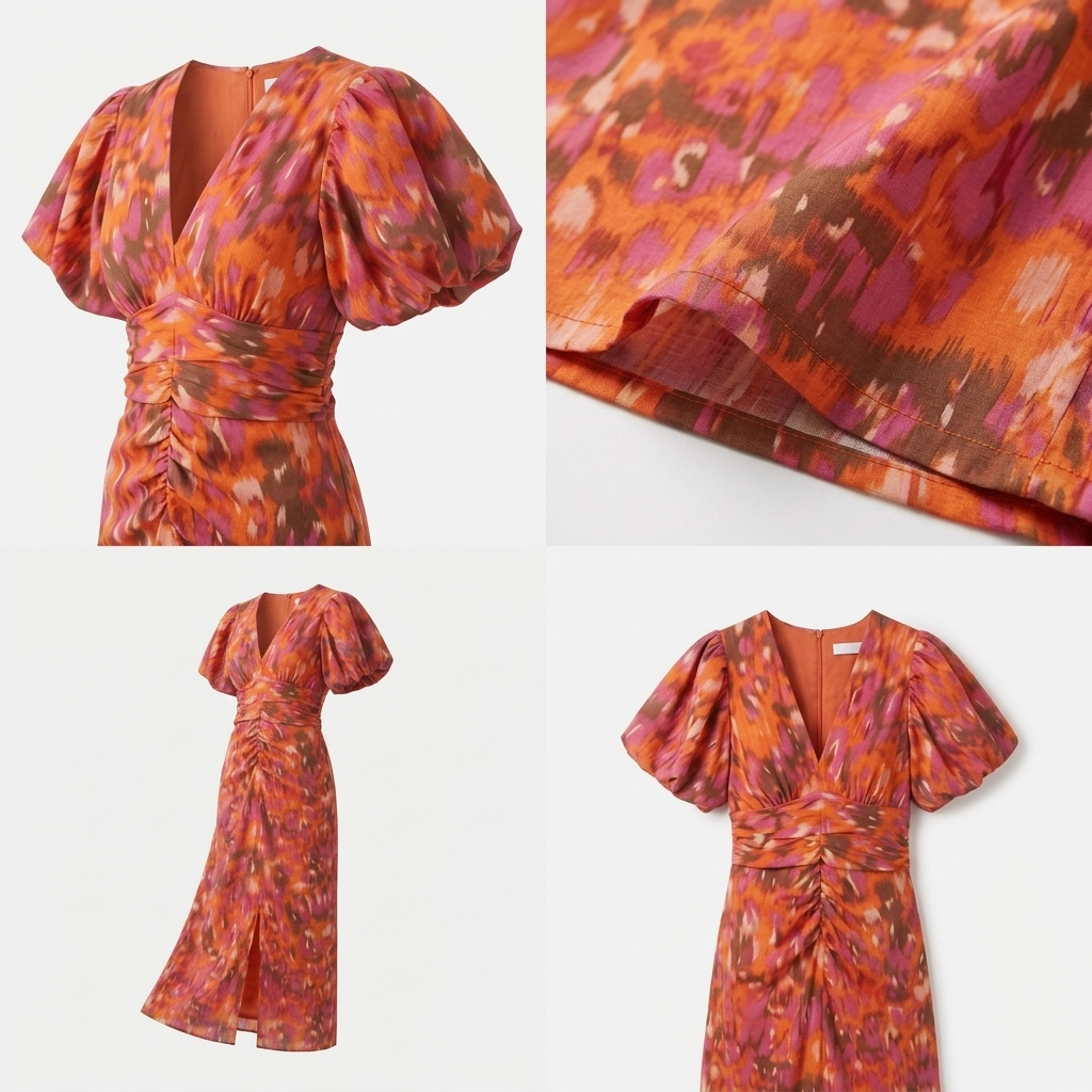 Kaminski | Damska Sukienka Letnia V-Neck z Pofowanymi Rękawami