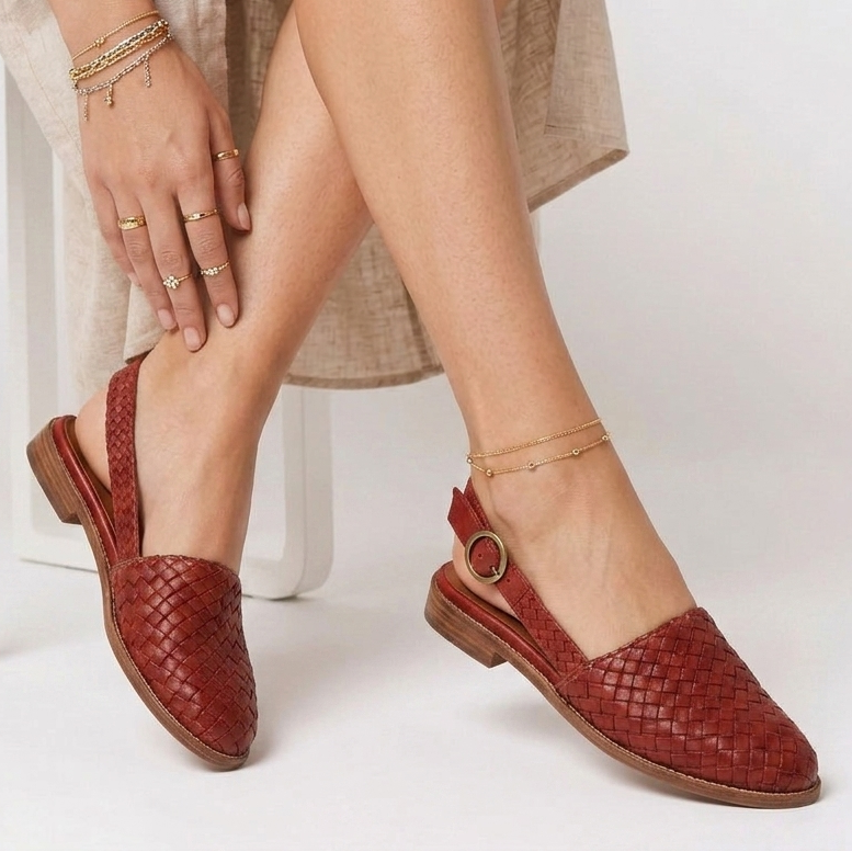Kaminski | Damskie Plecione Loafersy Slingback z Regulowanym Paskiem