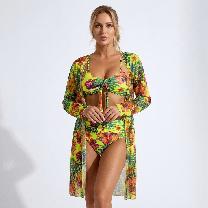 Kaminski | Damskie Bikini z Kwiatowym Wzorem i Narzutką Plażową