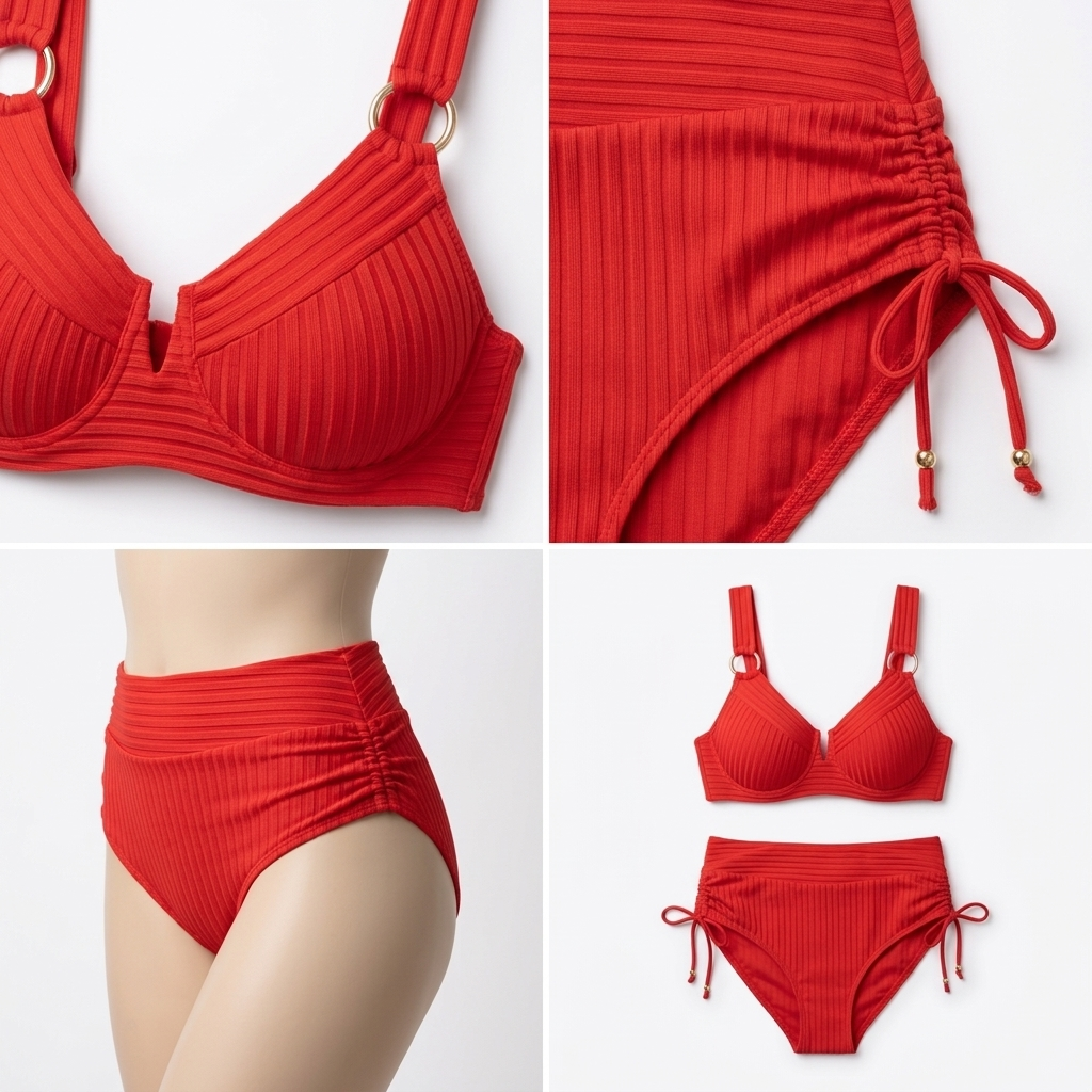 Kaminski | Damskie Bikini z Wysokim Stanem i Prążkowaną Tkaniną