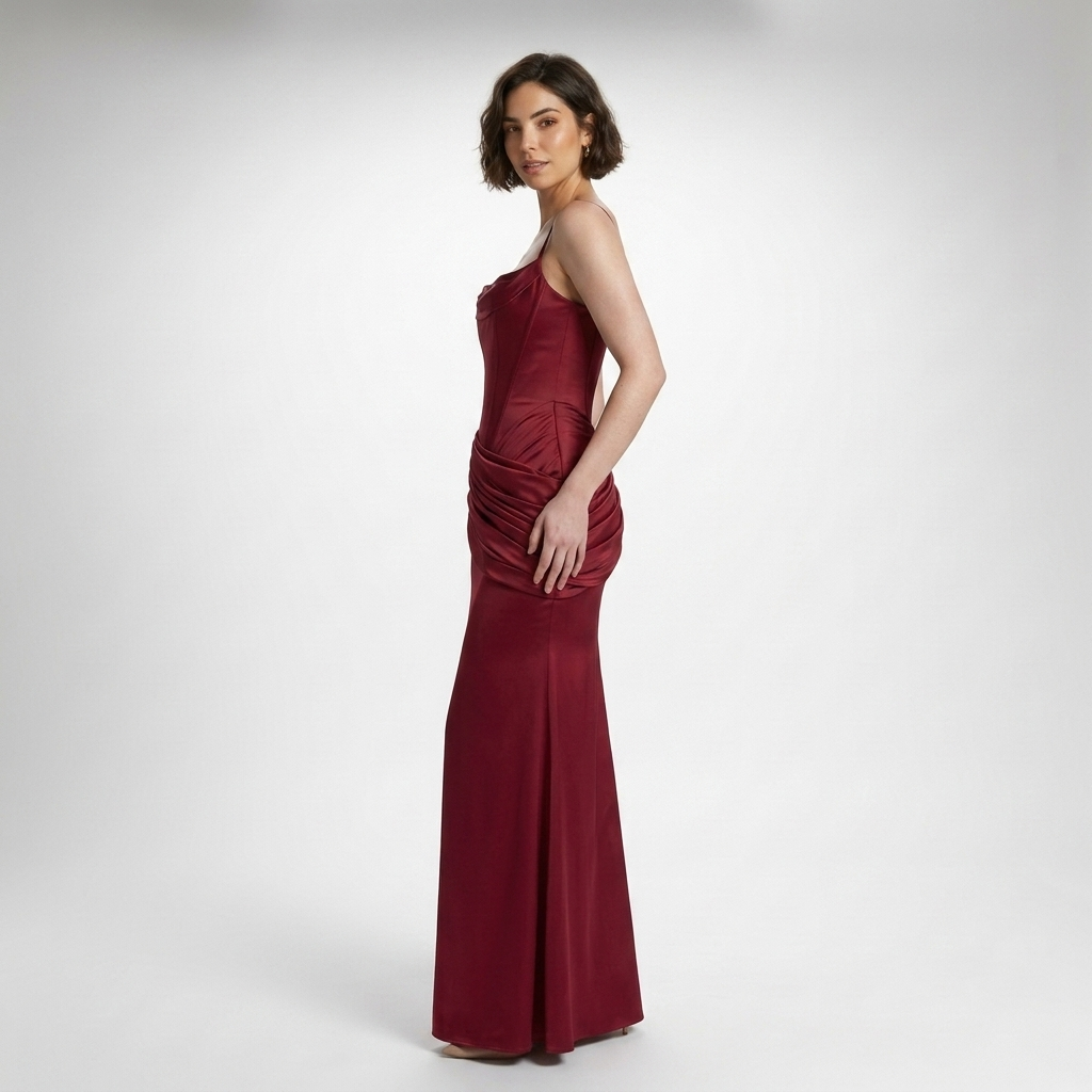 Kaminski | Elegancka Satynowa Sukienka Maxi z Gorsetem i Drapowaniem