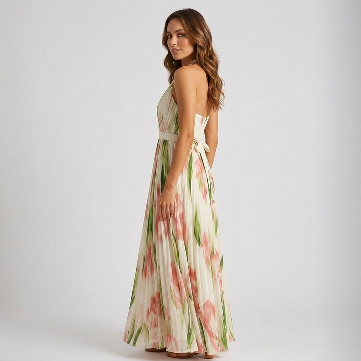 Kaminski | Elegancka Sukienka Maxi w Kwiaty z Dekoltem Halter