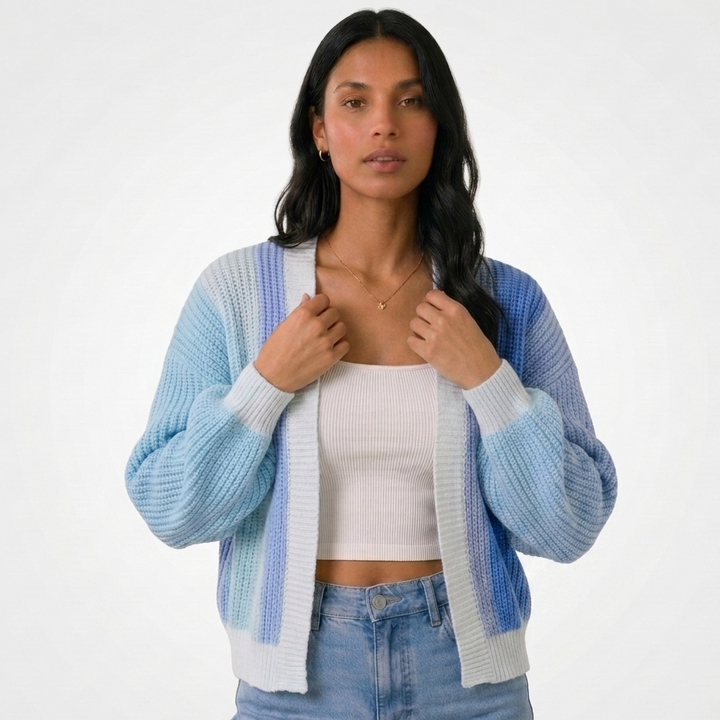 Kaminski | Krótki Kardigan Damski Color Block z Bufiastymi Rękawami