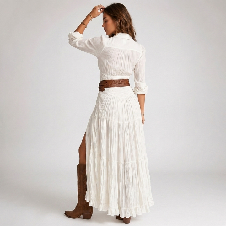 Kaminski | Sukienka Maxi w Stylu Western z Guzikami i Rozcięciem