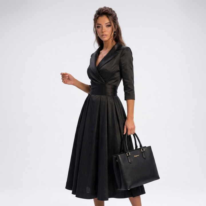 Kaminski | Elegancka Sukienka Midi Kopertowa z Rozkloszowanym Dołem