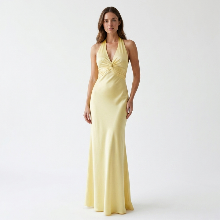 Kaminski | Elegancka Damska Sukienka Maxi Halter z Drapowaniem