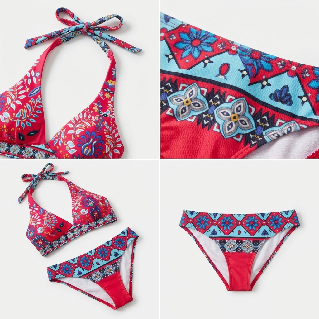 Kaminski | Damskie Bikini Boho z Kwiatowym i Geometrycznym Wzore