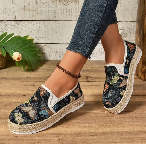 Espadrille na platformie z kwiatowym wzorem – Fleur