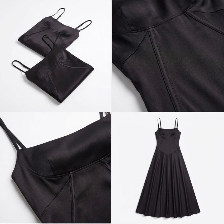 Kaminski | Elegancka Satynowa Sukienka Maxi z Kwadratowym Dekoltem