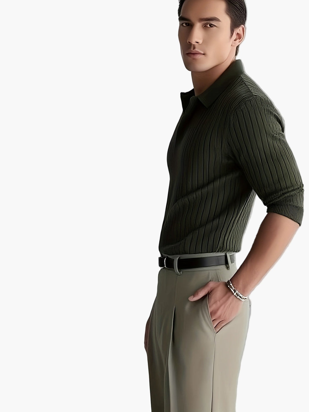 Jakub | Męska koszulka polo dzianinowa z strukturą prążkowaną – Elegancki styl casualowy na co dzień i do biura