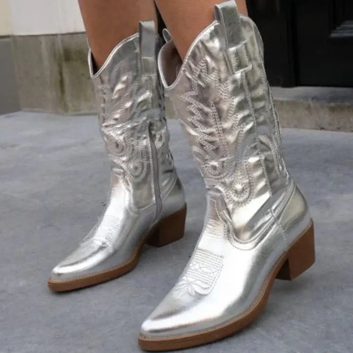 Genewa | Eleganckie Kowbojskie Botki z Metalu