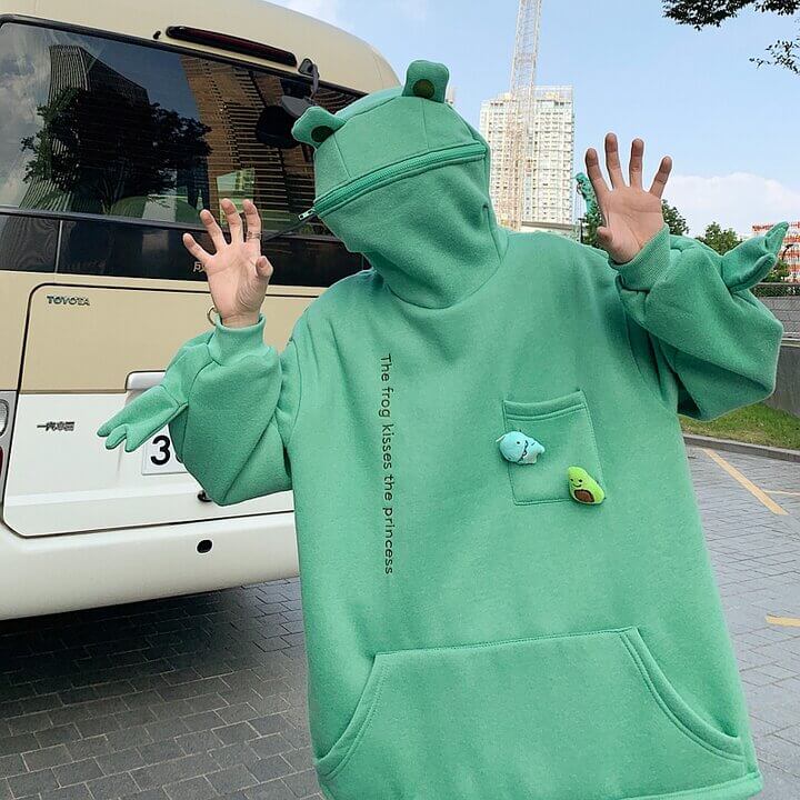 Unisexowy sweter z kapturem z designem żaby – Froggy