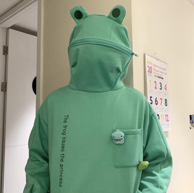 Unisexowy sweter z kapturem z designem żaby – Froggy