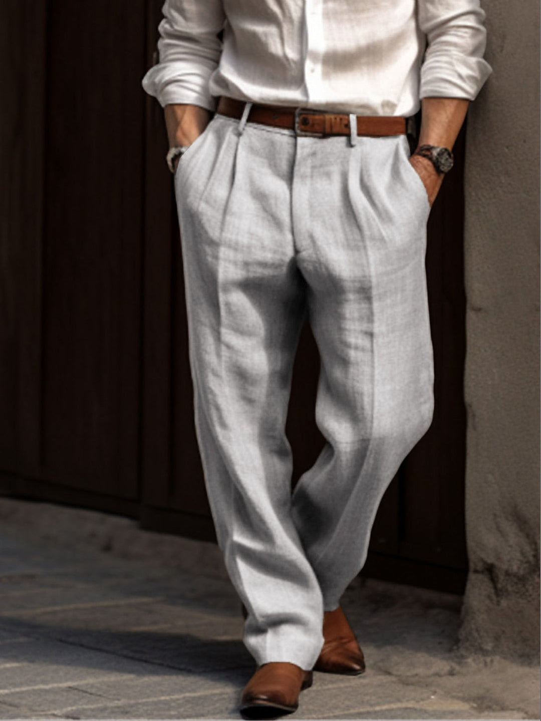 Dionizy | Męskie Spodnie Lniane - Oddychająca Elegancki Casual