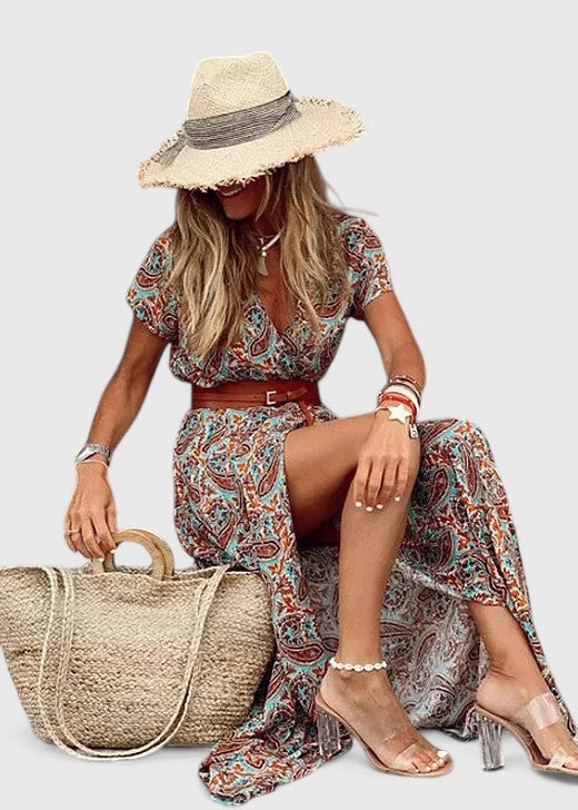 Damska Boho Sukienka Maxi z Zwiewnym Krojem na Lato