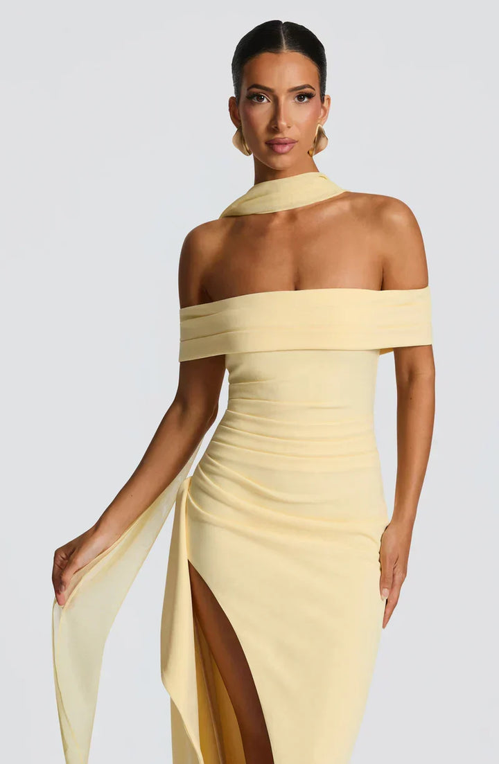Kaminski | Elegancka sukienka maxi z dekoltem Bardot
