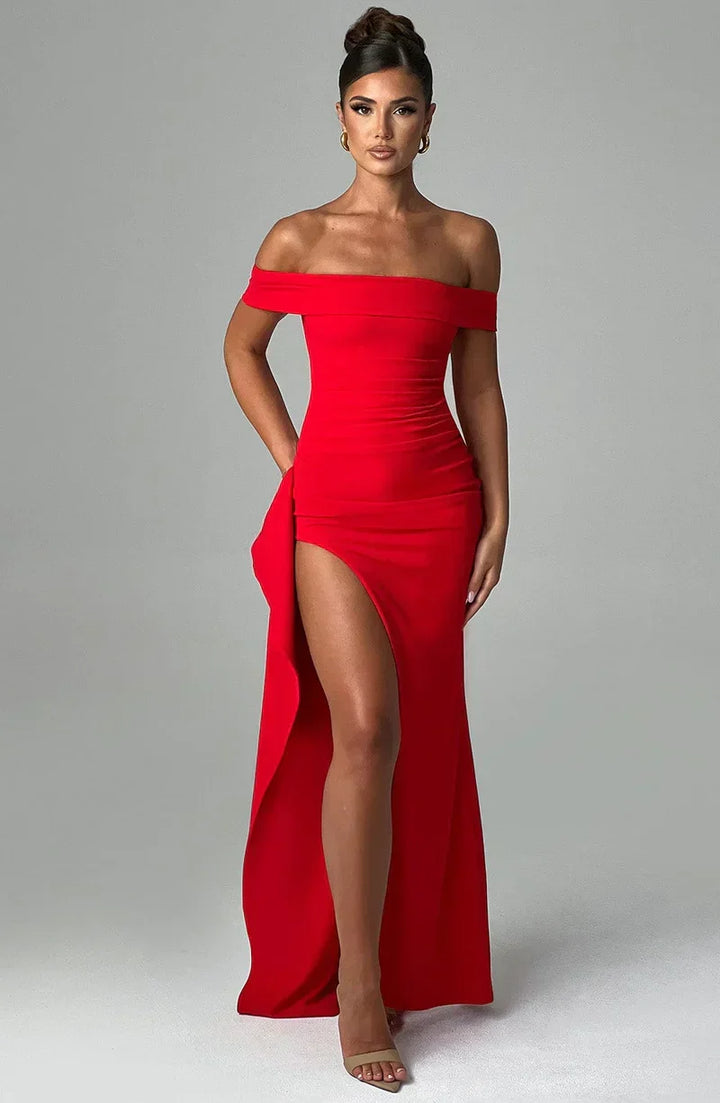 Kaminski | Elegancka sukienka maxi z dekoltem Bardot