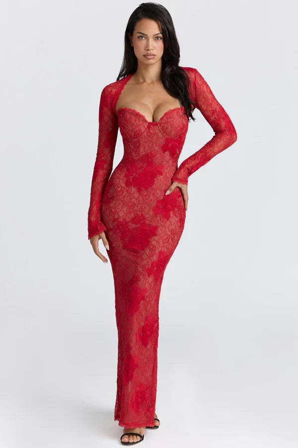 Kaminski | Elegancka koronkowa sukienka maxi sweetheart