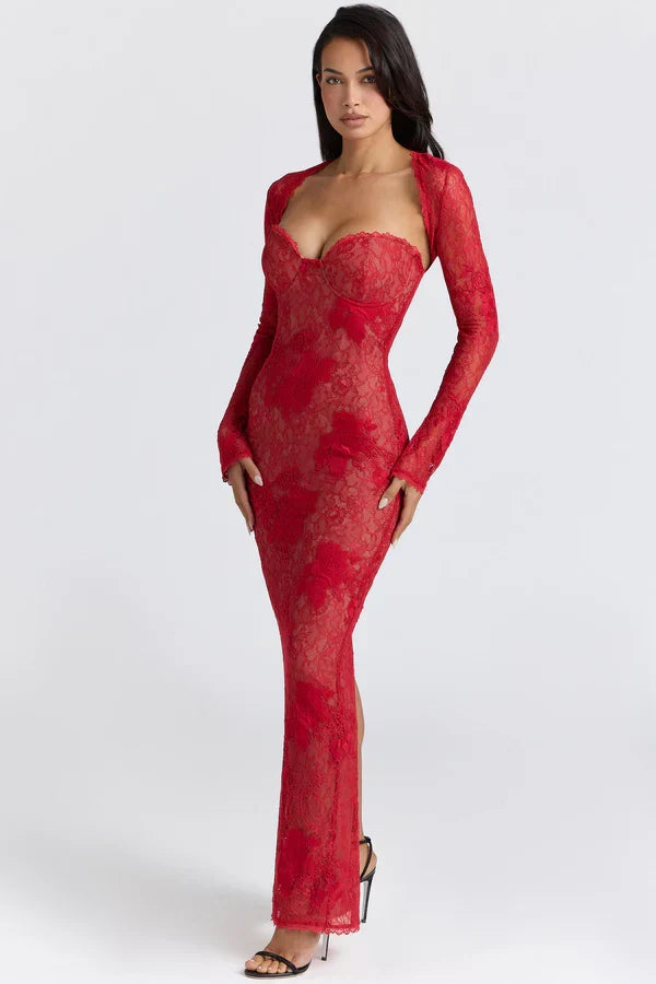Kaminski | Elegancka koronkowa sukienka maxi sweetheart