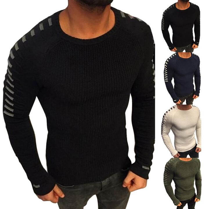 Męski sweter z dzianiny z detalami w paski – edycja jesienna Lukas