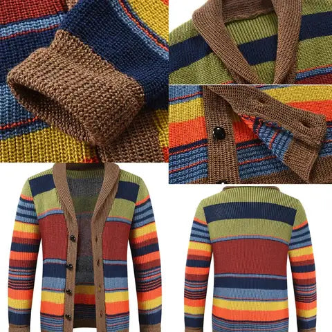 Męski sweter kardigan z kolorowym blokiem i geometrycznym wzorem – Leandro