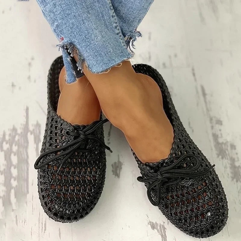 Oddychające damskie loafersy na zewnątrz z otwartą częścią palcową – Linaya