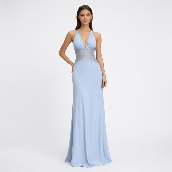Kaminski | Elegancka Sukienka Maxi Halter z Koronkową Talią