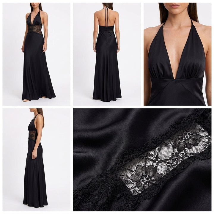 Kaminski | Elegancka Sukienka Maxi Halter z Koronkową Talią