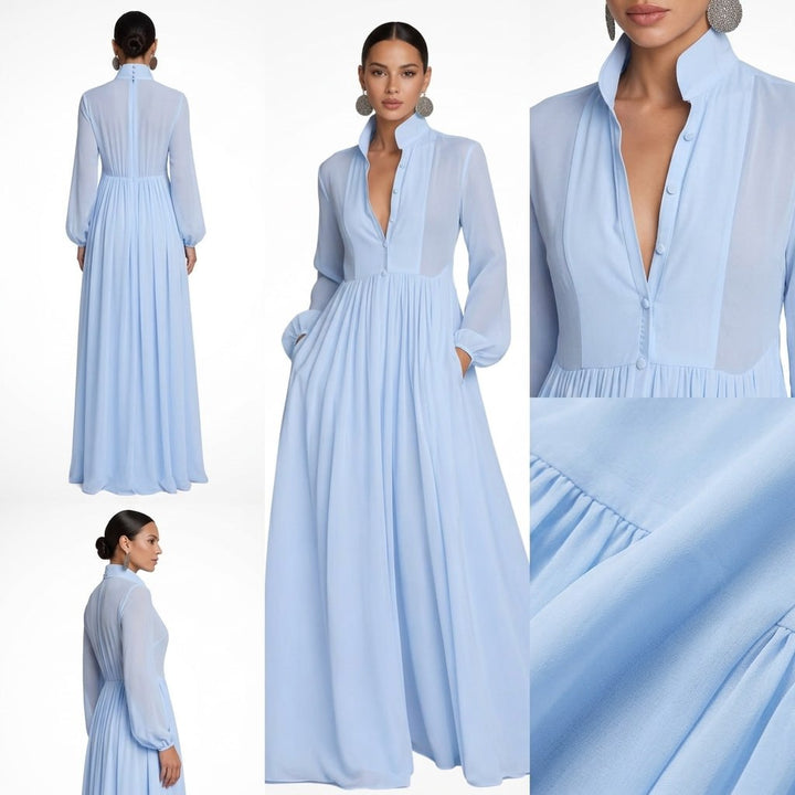 Kaminski | Elegancka Sukienka Maxi z Guzikami i Kieszeniami