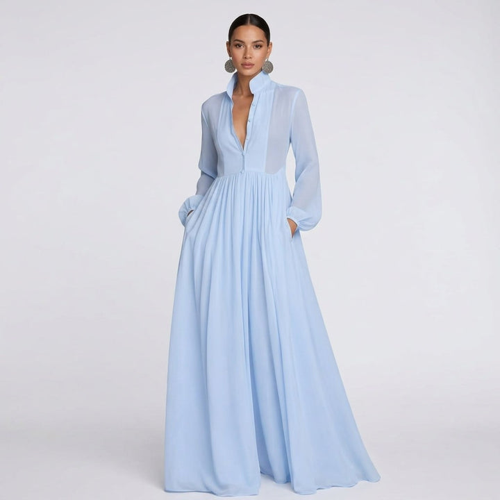Kaminski | Elegancka Sukienka Maxi z Guzikami i Kieszeniami