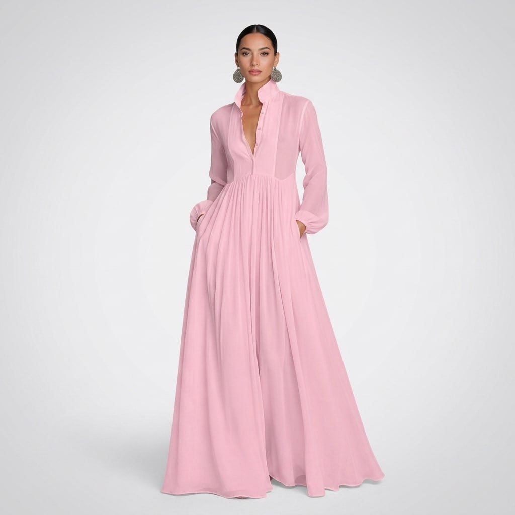 Kaminski | Elegancka Sukienka Maxi z Guzikami i Kieszeniami