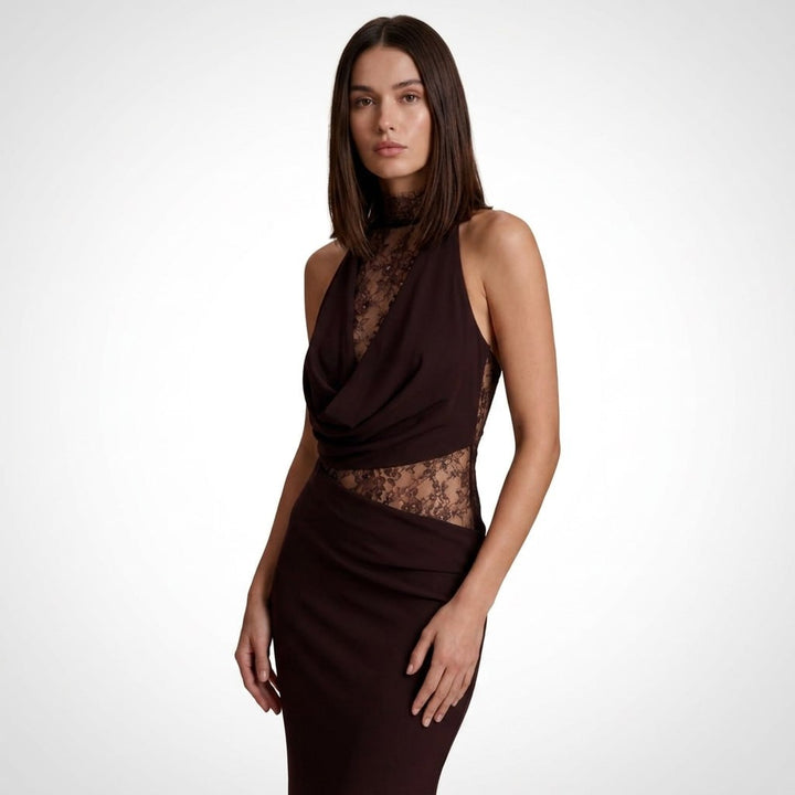 Kaminski | Elegancka Sukienka Maxi z Koronkowym Panelem Halter