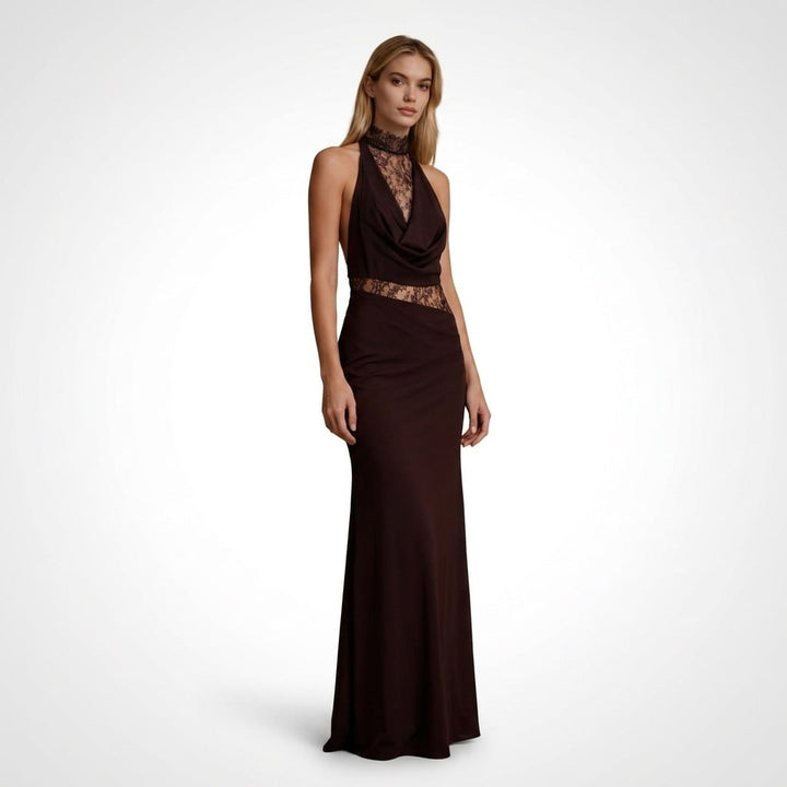 Kaminski | Elegancka Sukienka Maxi z Koronkowym Panelem Halter